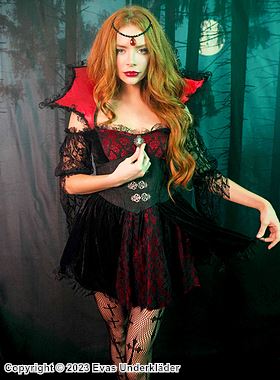 Viktoriansk vampyr, maskeradklänning med öppna axlar och spetsinlägg